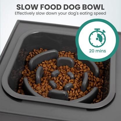 Niubya Elevated Dog Bowls, with Slow Feeder Bowl and Stainless Steel Dog Food Bowl, Raised Dog Bowls Adjusts to 5 Heights (3.15", 8.66", 9.84",11.02", 12.2") for Small Medium and Large Dogs
