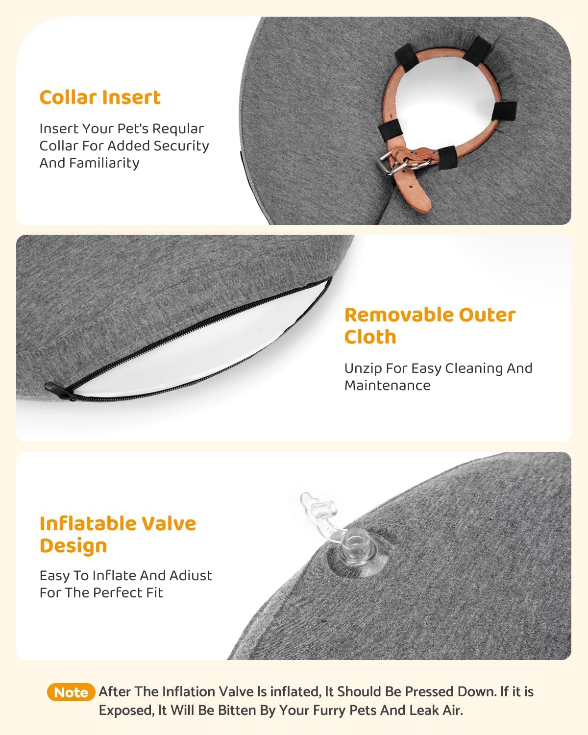 MIDOG Inflatable Dog Cone Collar – Soft Dog Cone Alternative After Surgery, Comfortable Recovery Neck Donut ECollar for Small Medium & Large Dogs and Cats to Stop Licking & Vision-Friendly (Grey,XL)