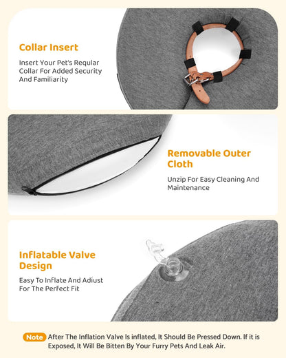 MIDOG Inflatable Dog Cone Collar – Soft Dog Cone Alternative After Surgery, Comfortable Recovery Neck Donut ECollar for Small Medium & Large Dogs and Cats to Stop Licking & Vision-Friendly (Grey,XL)