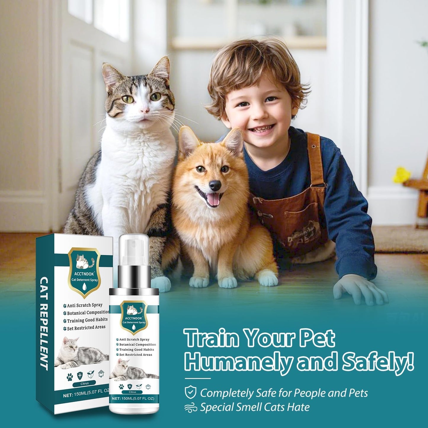 Advanced Cat Deterrent Spray, Natural Formula Cat Repellent Indoor and Outdoor, Strengthened Cat Scratch Deterrent for Furniture, Sofas, Rugs, Curtain Protection, Stop Cats from Urinating (Green, M)