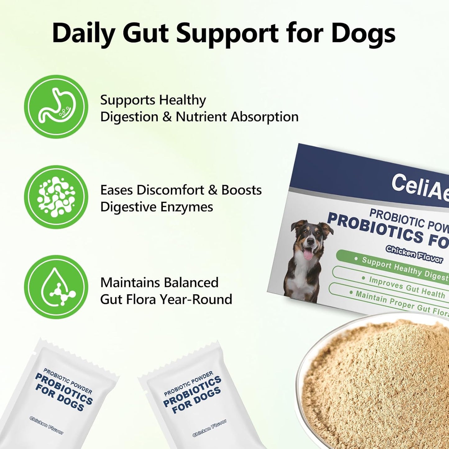Probiotics for Dogs Dog Digestion Gut Probiotic Powder Cat Dog Probiotic Supplement Skin Coat Supplement for Dogs Digestive and Immune Support Digestive Enzymes with Chicken Flavor