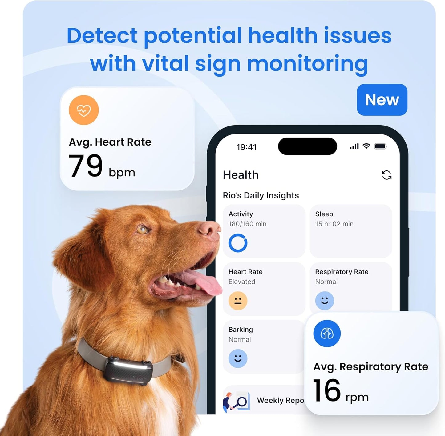 Tractive Smart Dog GPS Tracker | Live Pet Tracker with Virtual Fence | Vital Signs Monitoring of Heart & Respiratory Rate | Bark Monitoring | Dog Collar Attachment (Black)