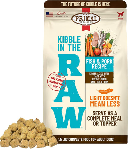 Primal Kibble in The Raw, Freeze Dried Dog Food, Fish & Pork, Scoop & Serve, Made with Raw Protein, Whole Ingredient Nutrition, Crafted in The USA, Dry Dog Food 1.5 lb Bag