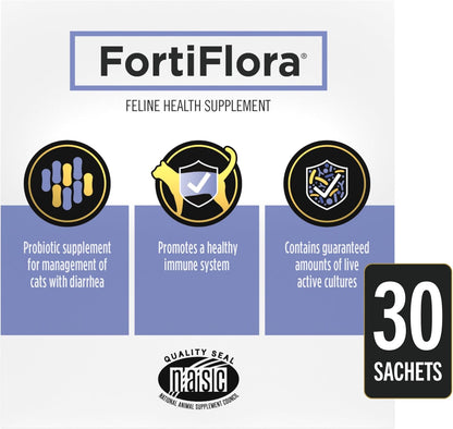 Purina Pro Plan Veterinary Supplements FortiFlora Probiotics for Cats for Digestive Gut Health and Diarrhea - 30 ct. Box