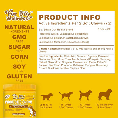 Probiotics for Dogs – Digestive Enzymes, Gut Health & Immune Support – Helps with Diarrhea, Upset Stomach, Seasonal Allergies & Itchy Skin – Vet Approved Pumpkin Flavor Soft Chews, 90 Count