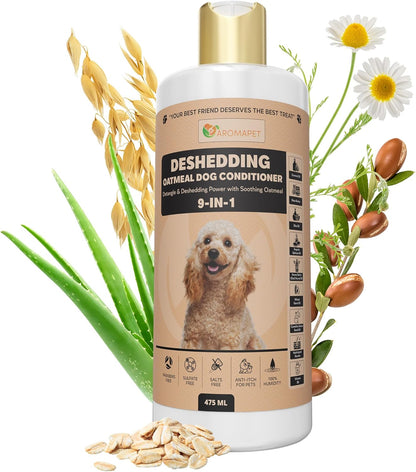 9-in-1 Oatmeal Deshedding Dog Conditioner, Moisturizing Conditioner for Dogs with Oatmeal, Aloe Vera, Chamomile, Argan Oil, for All Breeds & Puppies, Hypoallergenic Dog Conditioner, 475mL
