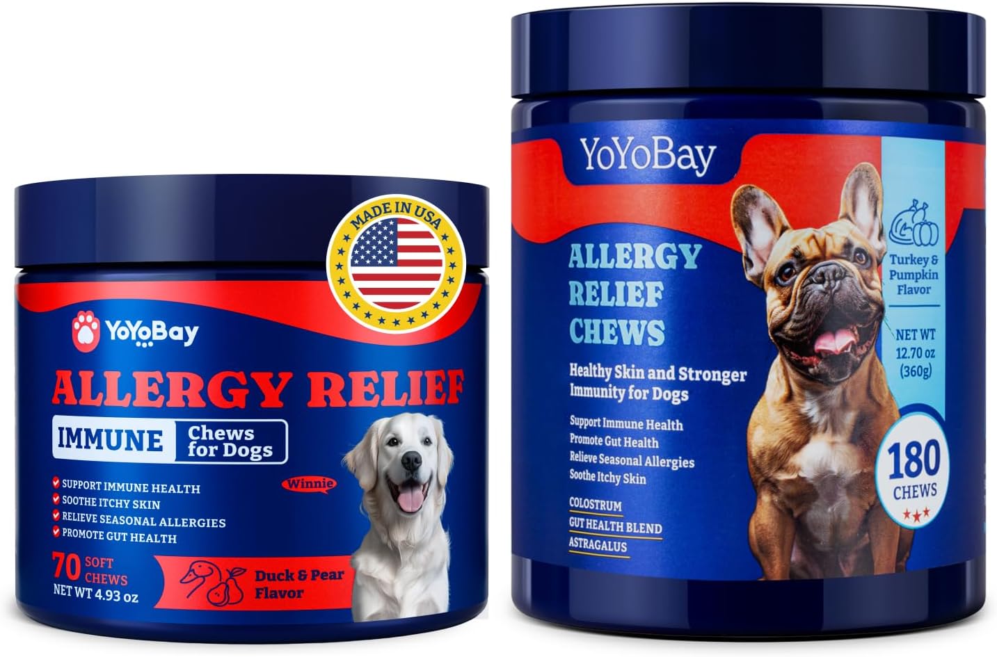 Dog Allergy Relief Chews – 70 Count + 180 Count Bundle for Long-Term Allergy & Immune Support