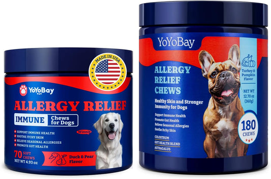 Dog Allergy Relief Chews – 70 Count + 180 Count Bundle for Long-Term Allergy & Immune Support