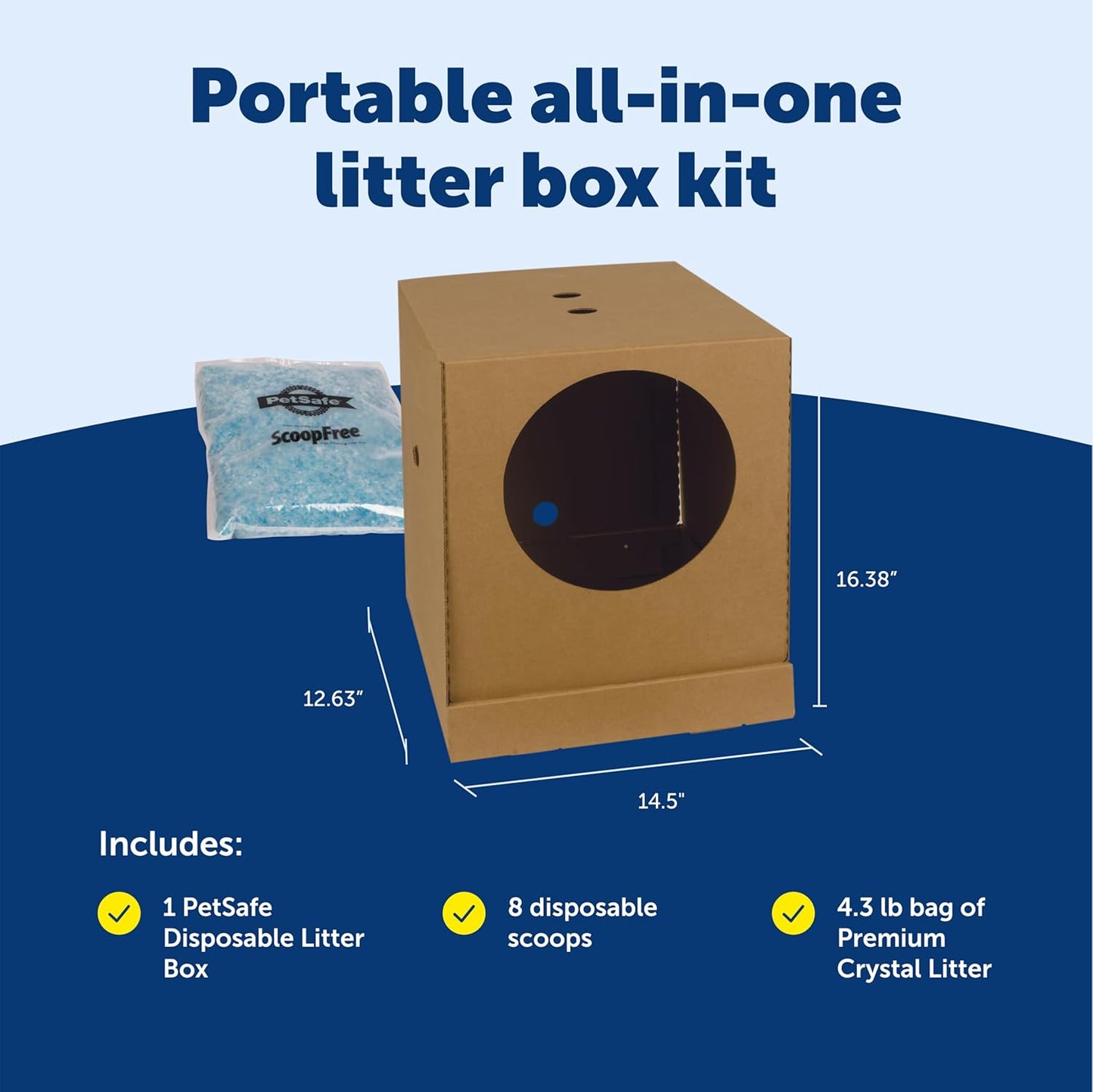 PetSafe Disposable Litter Box with Litter - Collapsible No-Mess Box with Reliable Leak-Proof Protection & Superior Odor Control - Includes 4.3 lb Bag Crystal Pebbles & 8 Disposable Scoops