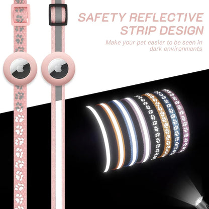 2 Pack Airtag Cat Collar Breakaway with Bell,Reflective Kitten Collar with Apple Airtag Cat Collar Holder,Adjustable 7-12In,Safety Buckle for Girl Boy Cats,Pet Supplies,Accessories,Gifts (Pink)