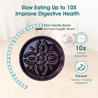 vancasso Ceramic Slow Feeder Dog Bowls, Puzzle Dog Food Bowls with Floral Maze, Anti -Slip Pet Food Dish for Small Breed, 0.6 Cups, Purple