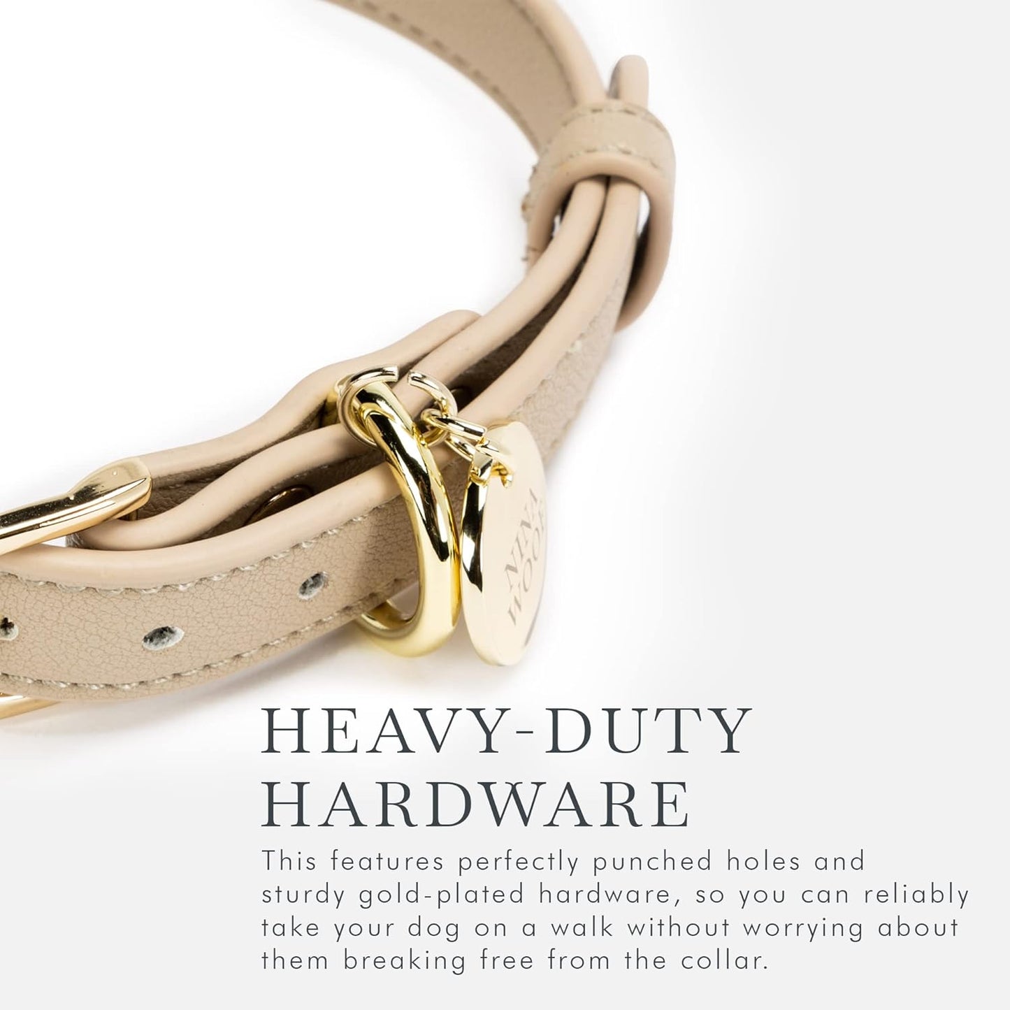 NINA WOOF Cupertino Dog Collars, Harnesses & Leashes Made from Vegan Leather with Dog Tracker Device Holder Adjustable Dog Collar (Extra Small, Beige)