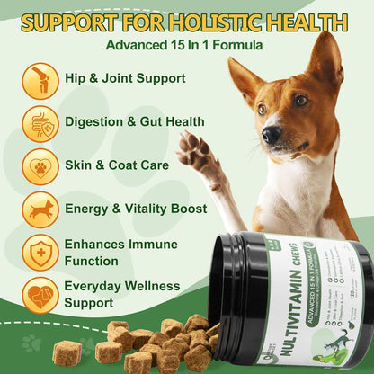 NATURE TARGET Multivitamin for Dogs - with MSM & Glucosamine, Omegas 3 & 6, Probiotics for Digestive Health, Joint Support, Skin & Coat, Immune System & Overall Health 120 Soft Chews