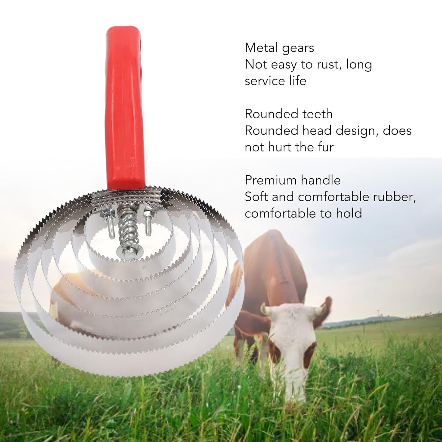 3pcs Horse Curry Comb Set, Stainless Steel Grooming Comb for Horses, Multipurpose Double Sided Design with 4 Rings 5 Rings 6 Rings, Comfortable Handle for Cattle Goat Dogs and Othe