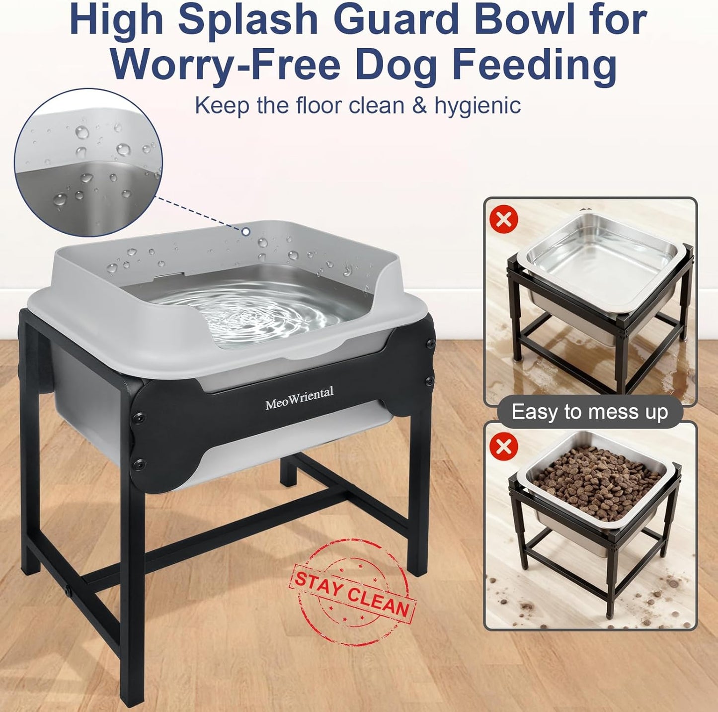 2.5 Gallon No Spill Elevated Dog Water Bowl for Large Breed, 14.2" Tall Stainless Steel Large Raised Dog Food Bowls with Metal Stand for Relief Joint Pressure, Tip- Proof, Easy Clean, Indoor & Outdoor