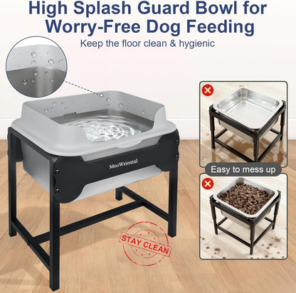 2.5 Gallon No Spill Elevated Dog Water Bowl for Large Breed, 14.2" Tall Stainless Steel Large Raised Dog Food Bowls with Metal Stand for Relief Joint Pressure, Tip- Proof, Easy Clean, Indoor & Outdoor