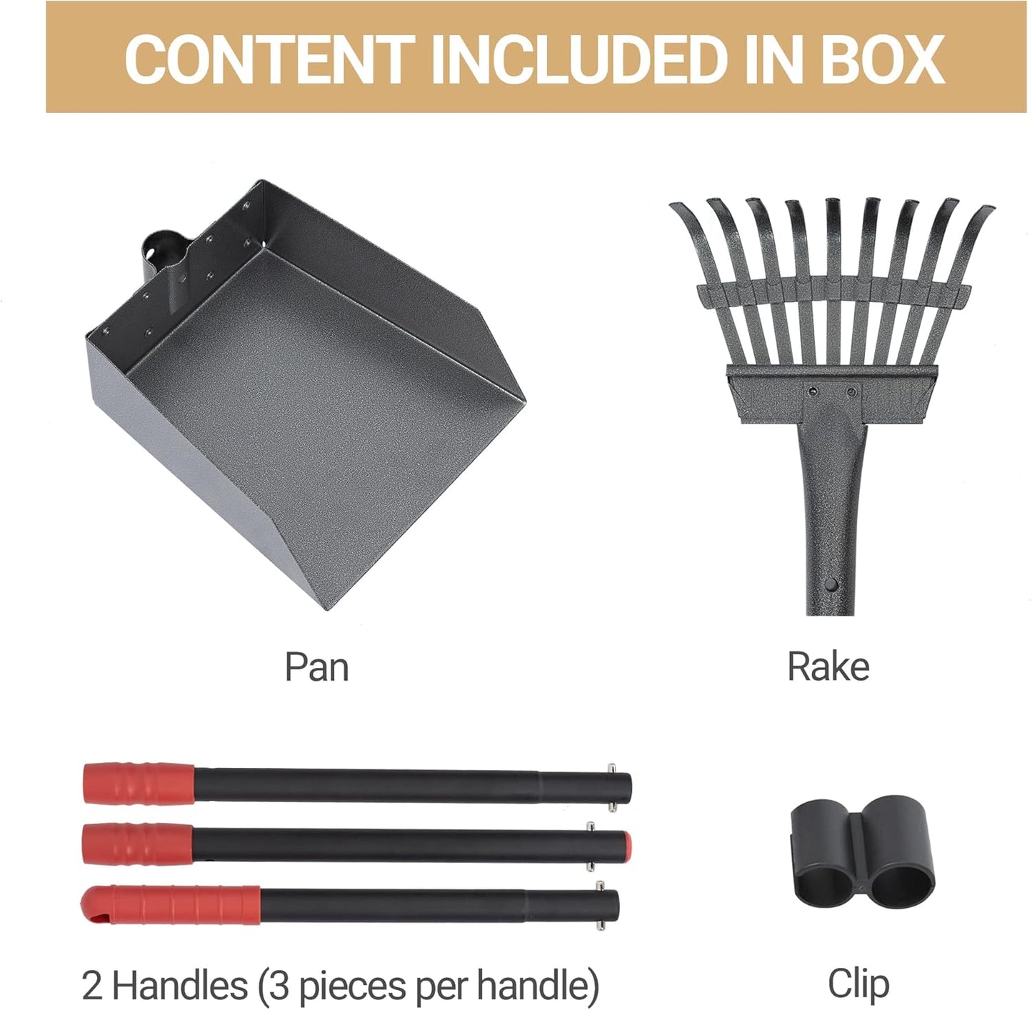 Heeyoo Dog Pooper Scooper, Dog Poop Tray and Rake Set, Pet Waste Removal Scoop with Long Adjustable Sectional Stainless Handles, 2 Pieces