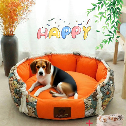Large Cute Orthopedic Round Plush Cat & Dog Bed Pet Sofa Washable Cushion Durable Breathable Comfort with Non-Slip Bottom All Season Cozy Pet Mat (Orange,X-Large)