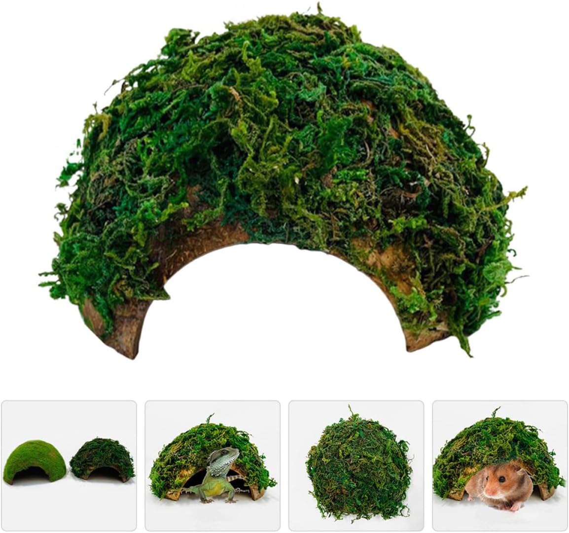 BESTonZON Hamster Shelter and Reptile Hideout Mossy Cave Terrarium Ornament with Tortoise Basking Platform for Turtle and Lizard Habitat