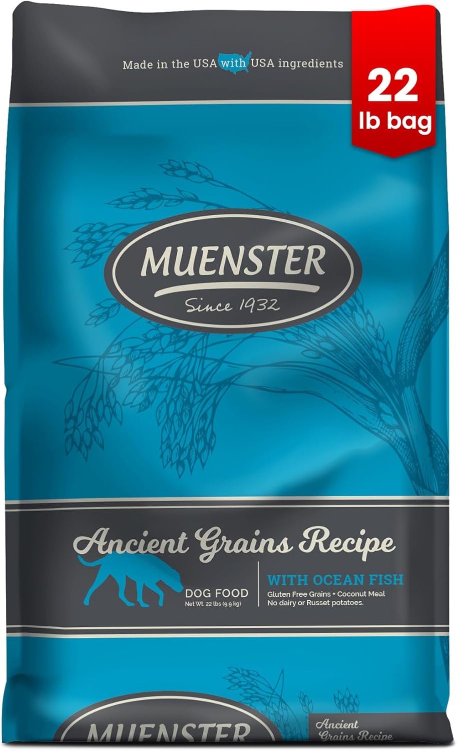 Muenster Adult Dry Dog Food - 22lb Bag Ancient Grain w/Ocean Fish & Freeze-Dried Meatballs Barnyard Chicken Recip