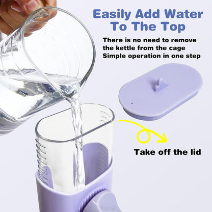 PINVNBY Bird Water Dispenser 9.47 Fl Oz Automatic Parrot Water Feeder Suspended Water Dispenser Bird Cage Accessories for Parakeet Budgie Lovebird Cockatiel Finch (Purple)