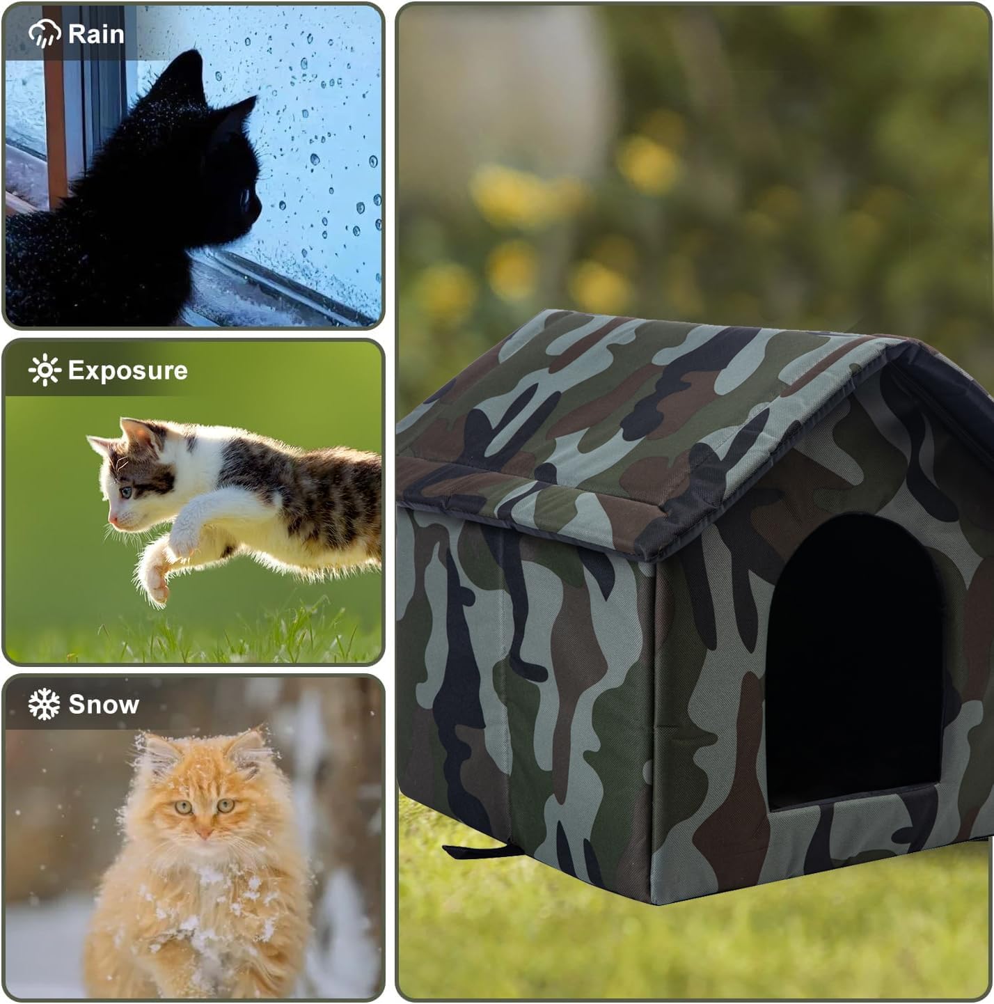 Cat Houses for Outdoor Cats Outdoor Houses for Feral Cats House with Weatherproof Canvas Roof Stray Shelter (Medium cat Houses, Green cat House)