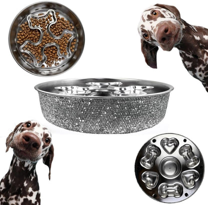 Diamond Slow Feeder Dog Bowl, Stainless Stee Full Rhinestone Pet Food Bowl, Luxurious Pet Feeder for Fast Eaters & Large Breed Dogs