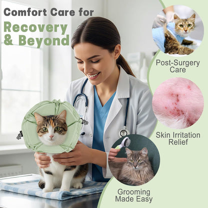 Cat Cone Collar Soft, Adjustable Elizabethan Collar for Cats to Stop Licking, Comfortable Lightweight Kitten Cone for Wound Healing and Surgery Recovery,Green,L