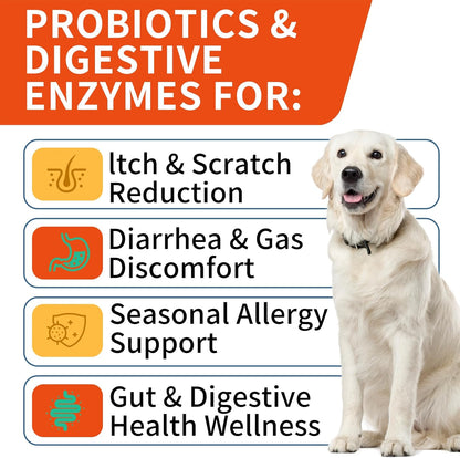 Probiotics for Dogs, Improve Itchy Skin Itchy Ears, Gut Health, Yeast Balance, Allergies, Immunity, Dog Probiotics and Digestive Enzymes with Prebiotics, Reduce Diarrhea (180 Chews, Duck)