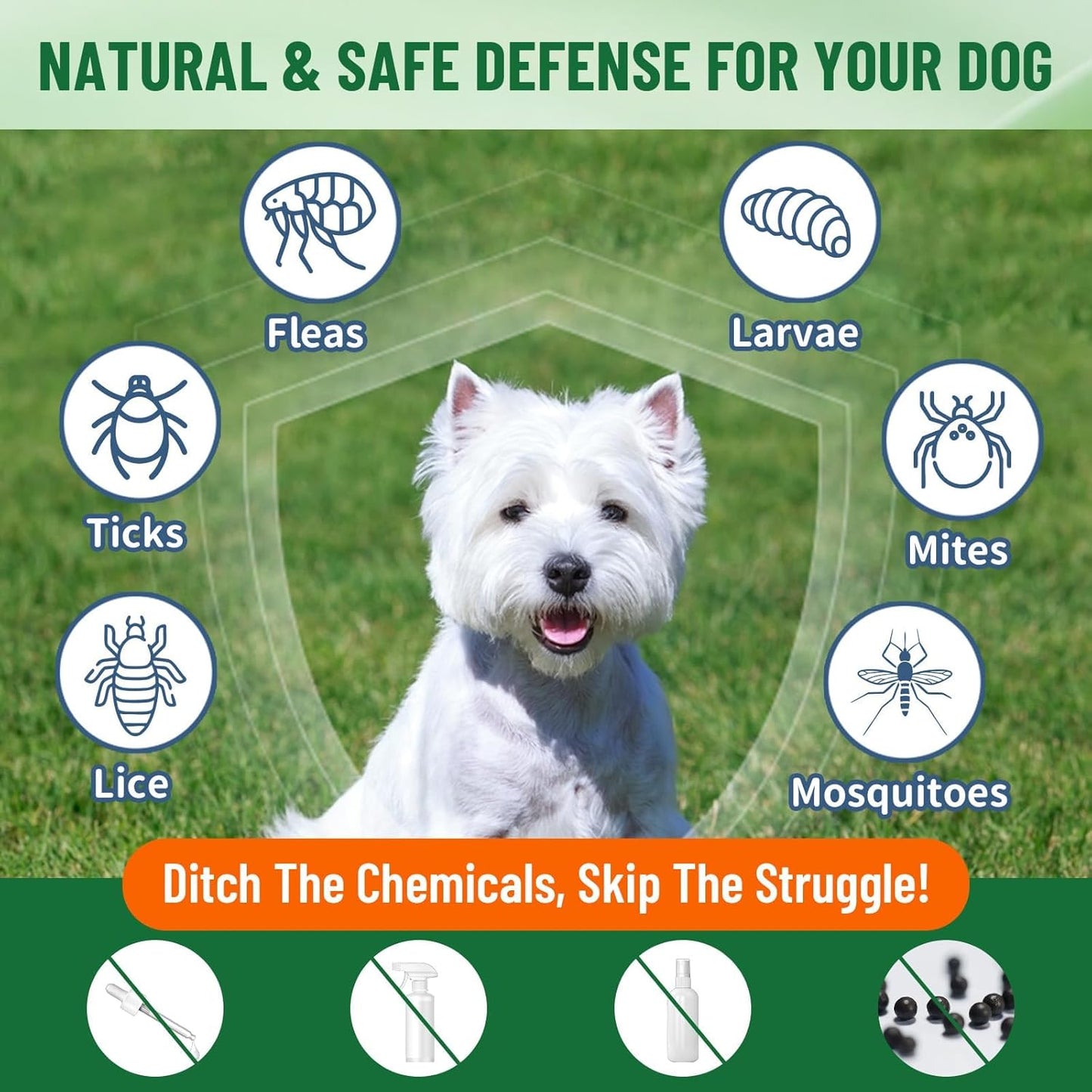 Natural Flea and Tick Prevention for Dogs, Oral Herbal Dog Flea and Tick Treatment Drops with Pumpkin Seed & Black Walnut for Dogs, Skin & Coat Care - Digestive & Immune for All Breeds and Ages, 60ml