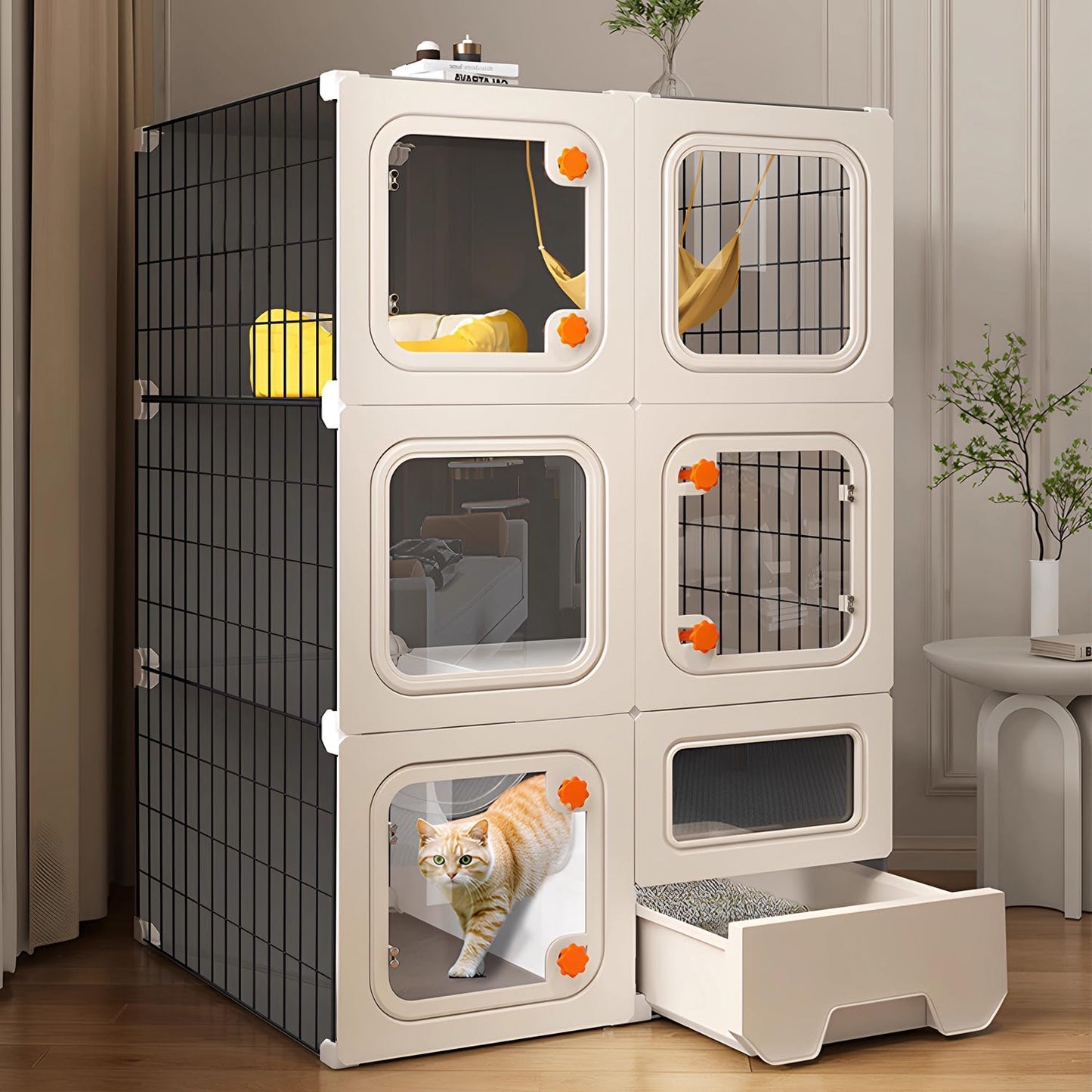 Cat Cage Cat Enclosure with Litter Box, Cat Playpen Detachable Metal, Cat Cage Indoor and Outdoor, Ferret Cage, Rabbit Cage