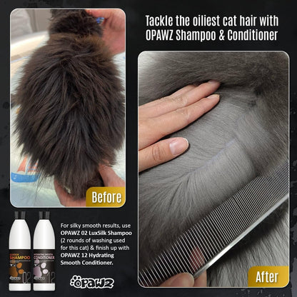 OPAWZ 02 LuxSilk Dog Shampoo, 2- in-1 Dog Shampoo and Conditioner, Reduces Shedding, Dematting, Deshedding, Removes Undercoat, for Long Haired, Silky Coat Dogs and Cats, 16.9 fl.oz/ 500ml