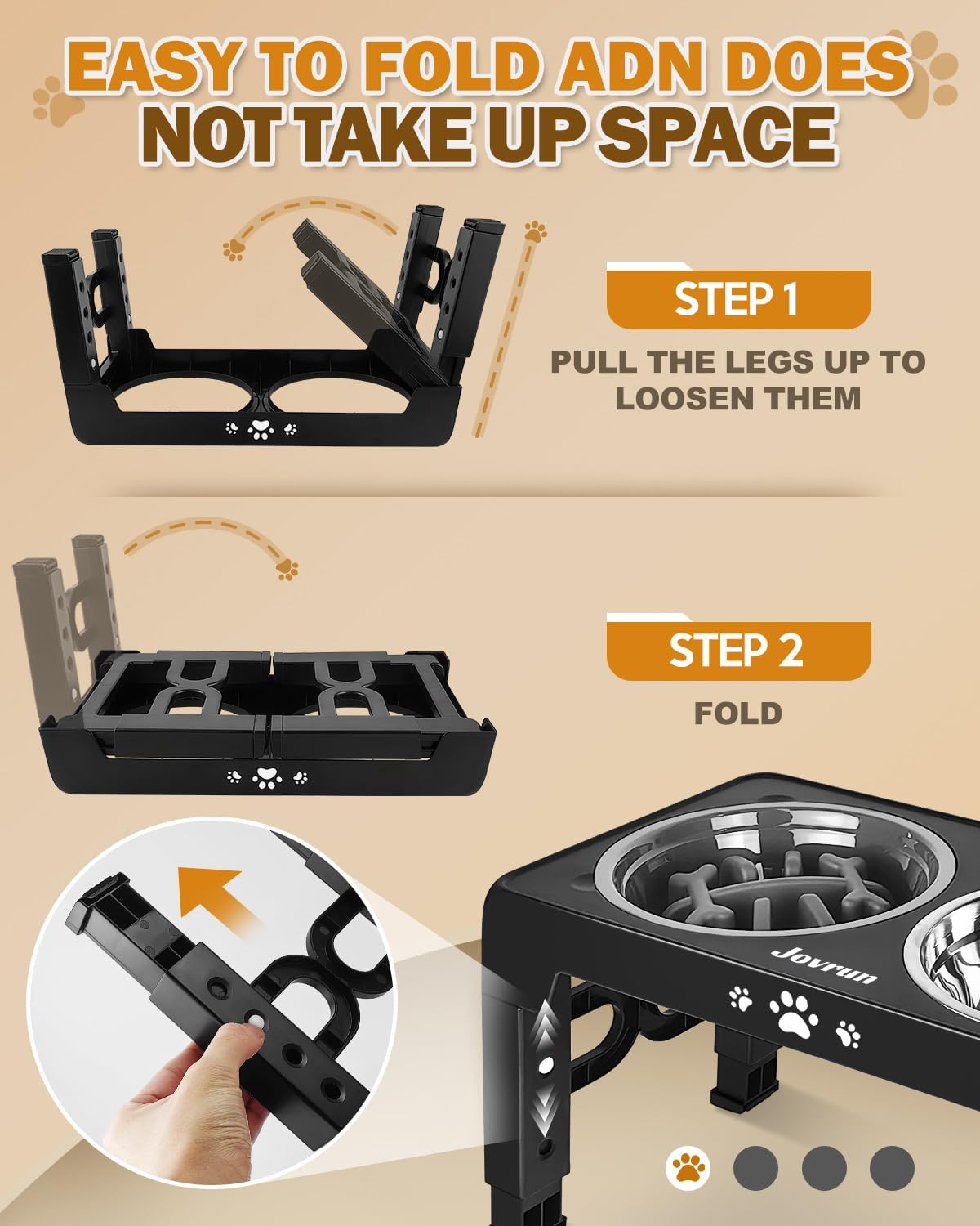 Elevated Dog Bowls, Dog Feeder with Stainless Steel Dishes & Slow Feeder Bowl, 5 Heights Adjustable Raised Stand for Medium Large, Food Dishes with Non-Slip Feet