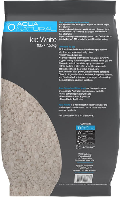 Aqua Natural Ice White 10lb Gravel Substrate for aquascaping, Aquariums, vivariums and terrariums 4-6mm, White