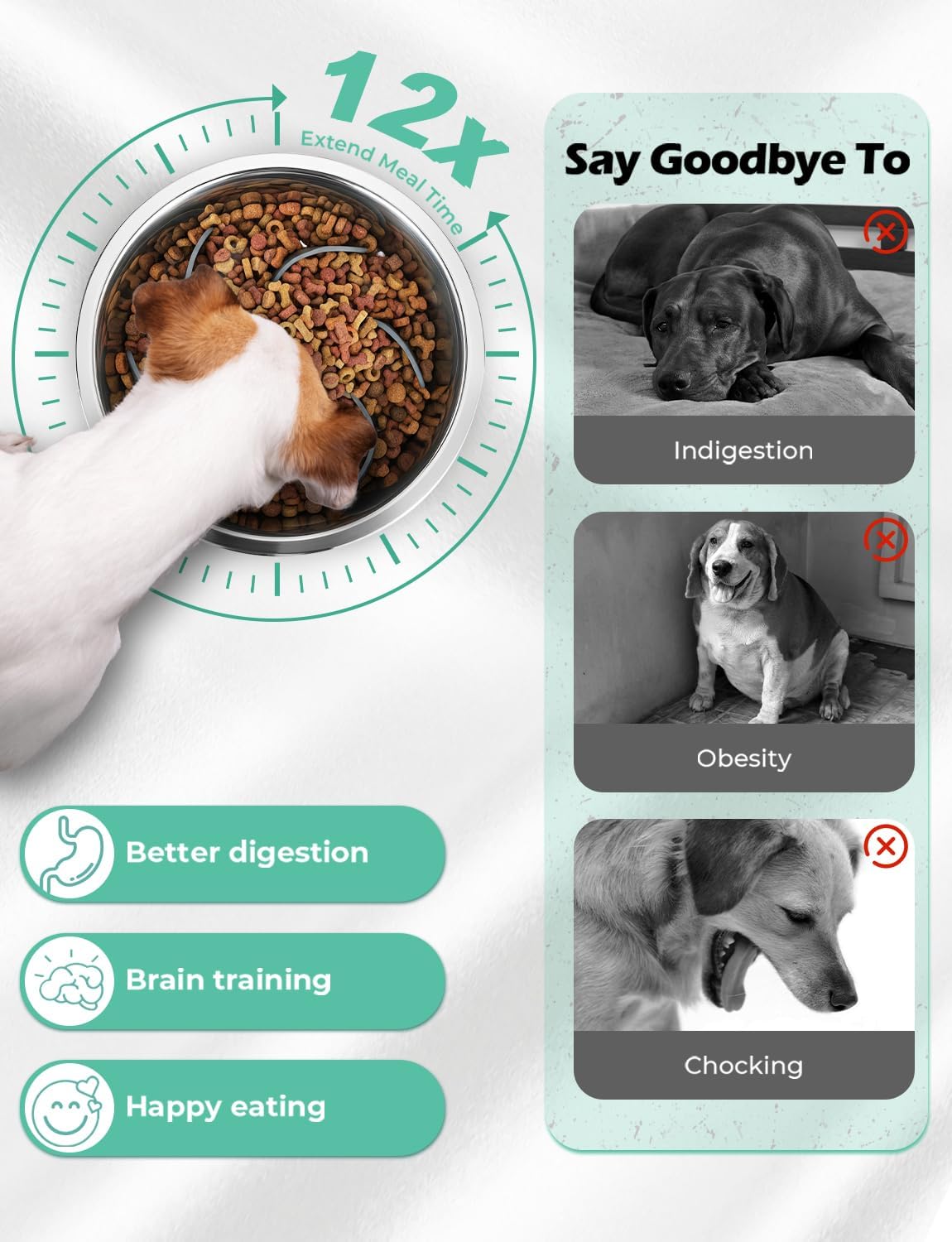 Slow Feeder Dog Bowls,6cups Large Capacity,Set of 2,Including Two Bowls and one Slow Feeder Insert,Suitable for Large and Medium-Sized Dogs