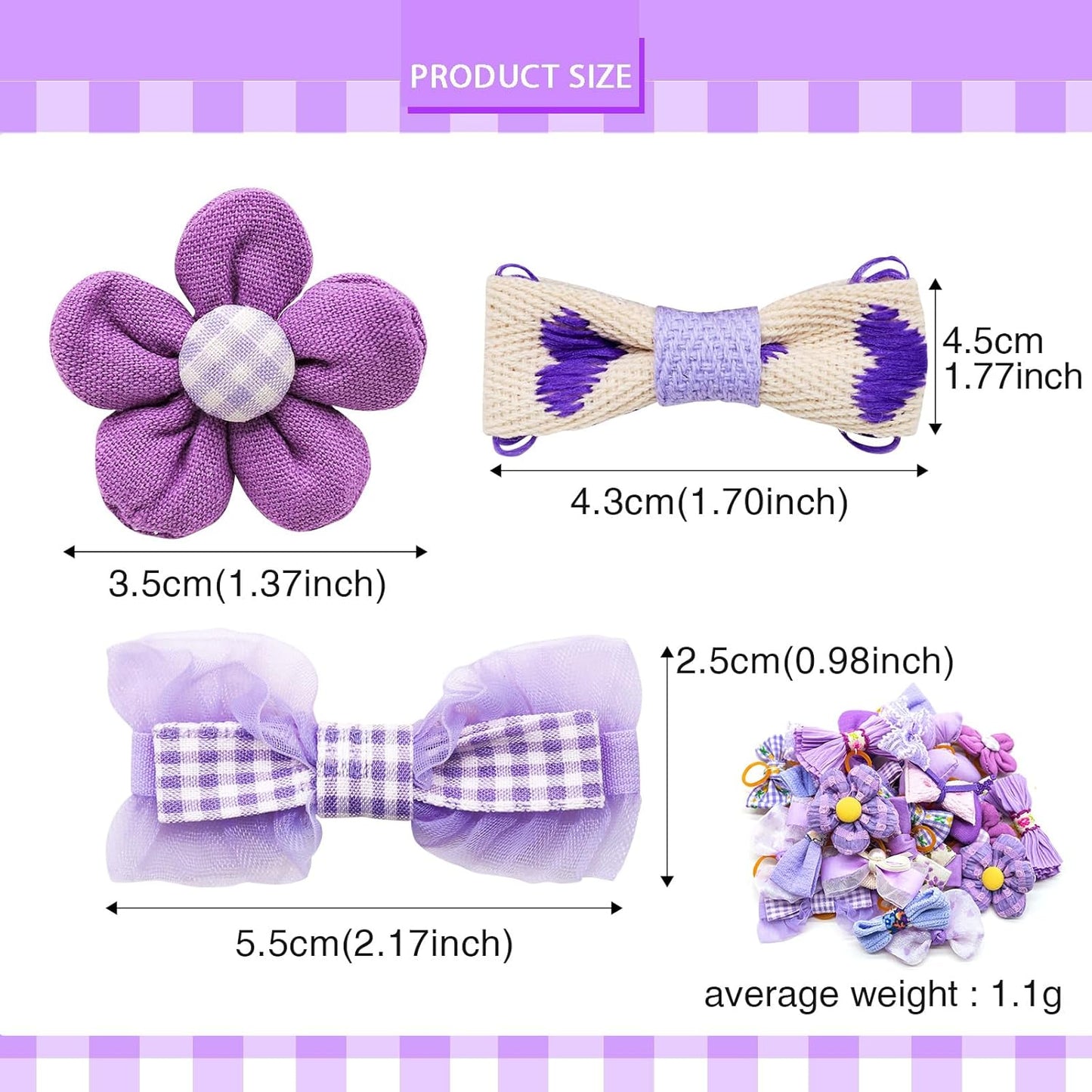 Mruq Purple Small Dog Hair Bows with Rubber Bands, Mix Handmade Cute Gooming Flower Ball Bows for Holiday Daily Accessories