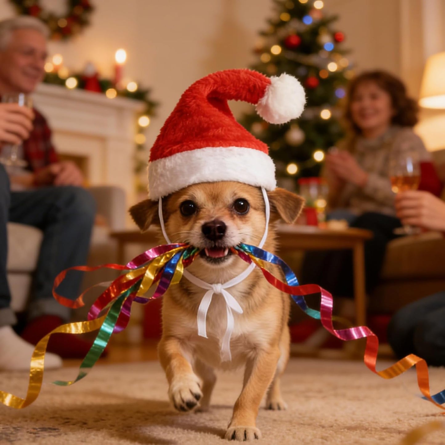 Wildarms Pet Adjustable Santa Hat Small Dog Cats Christmas Costume Accessories Puppy Kitten Christmas Outfit (Red)