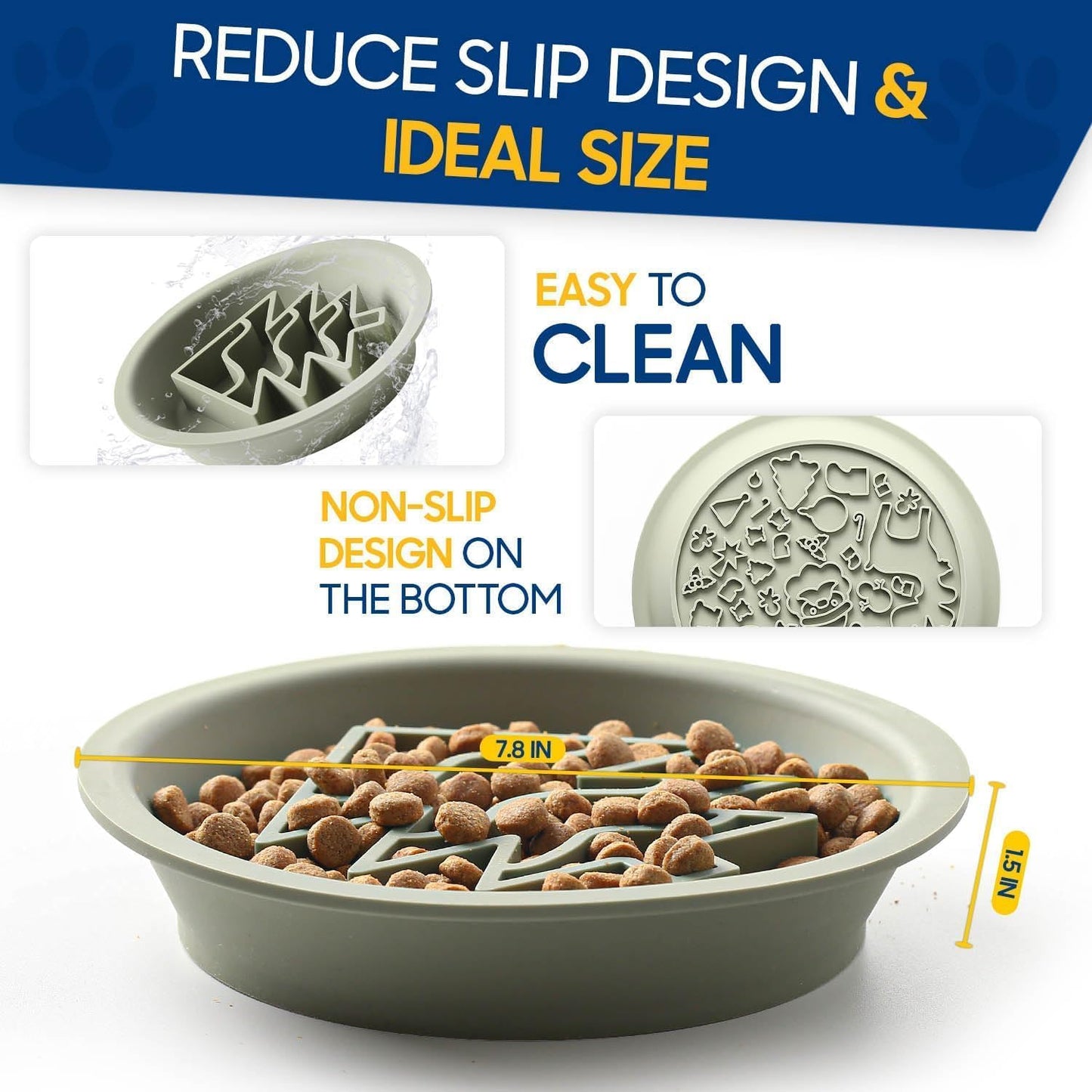 Premium Christmas Silicone Slow Feeder Dog Bowls for Healthy Eating Habits with Non-Slip Design, Dishwasher and Microwave Safe Suitable for Small Medium Large Breed (Grey-Green Christmas Tree)
