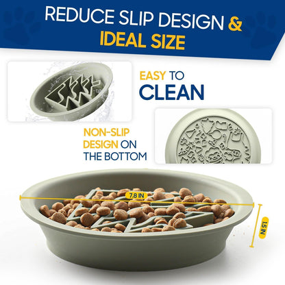 Premium Christmas Silicone Slow Feeder Dog Bowls for Healthy Eating Habits with Non-Slip Design, Dishwasher and Microwave Safe Suitable for Small Medium Large Breed (Grey-Green Christmas Tree)