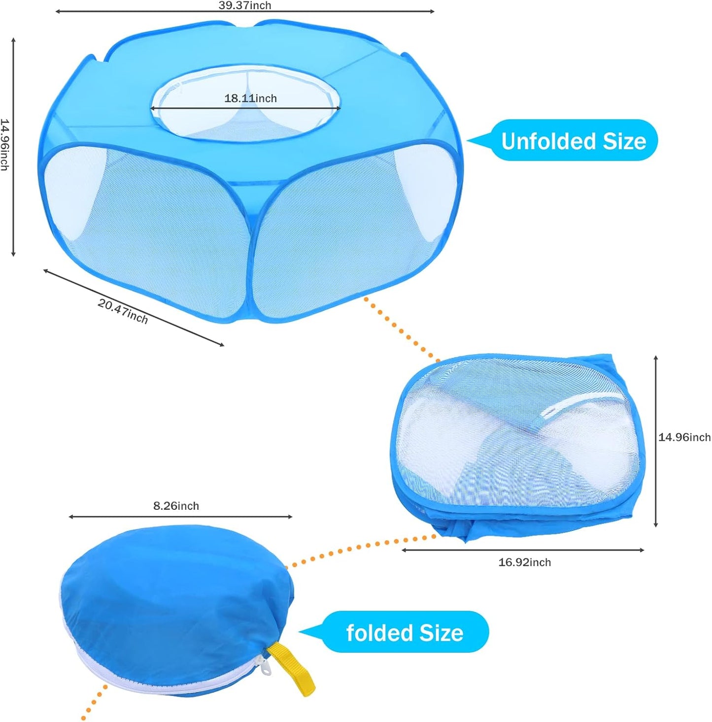 Small Animal Playpens with Top Cover, Foldable Breathable Small Pets Cage Tent Outdoor Indoor Portable Play Pen for Guinea Pig Hedgehog Hamster Cat Rabbit Bunny Puppy Ferret Rat Chicks (Blue)