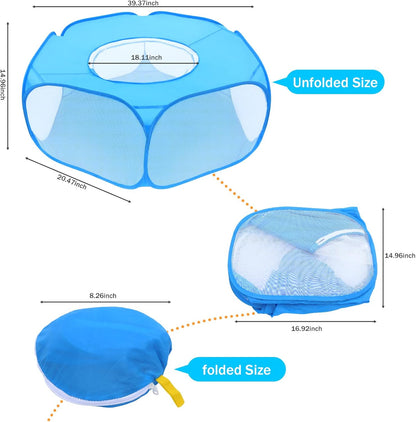 Small Animal Playpens with Top Cover, Foldable Breathable Small Pets Cage Tent Outdoor Indoor Portable Play Pen for Guinea Pig Hedgehog Hamster Cat Rabbit Bunny Puppy Ferret Rat Chicks (Blue)