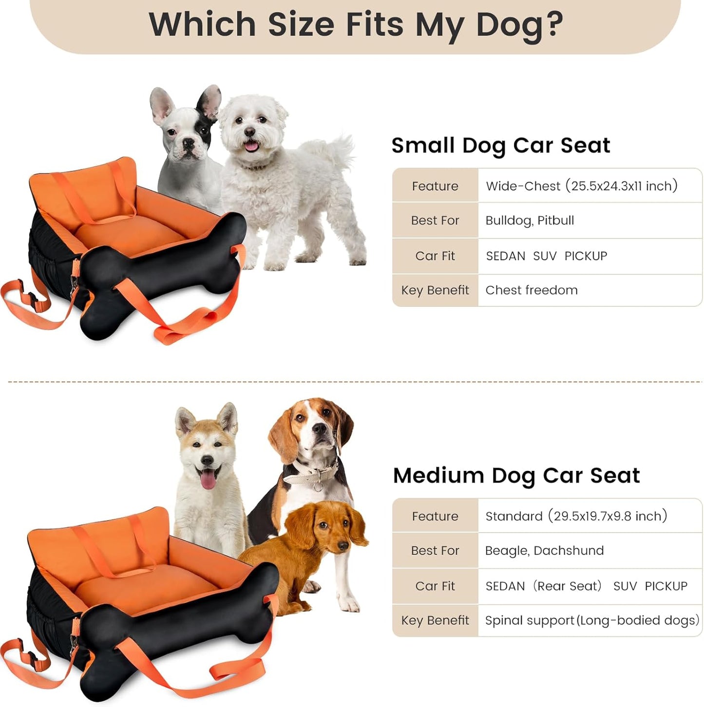 29.5"x19.7"x9.8" Dog Car Seat for Middle Dogs & Cats with Leash, Water-Resistant Faux Leather Booster Car Seat with Side Pocket for Summer Travel, Dog Bed for SUV, Truck with Bone Decor