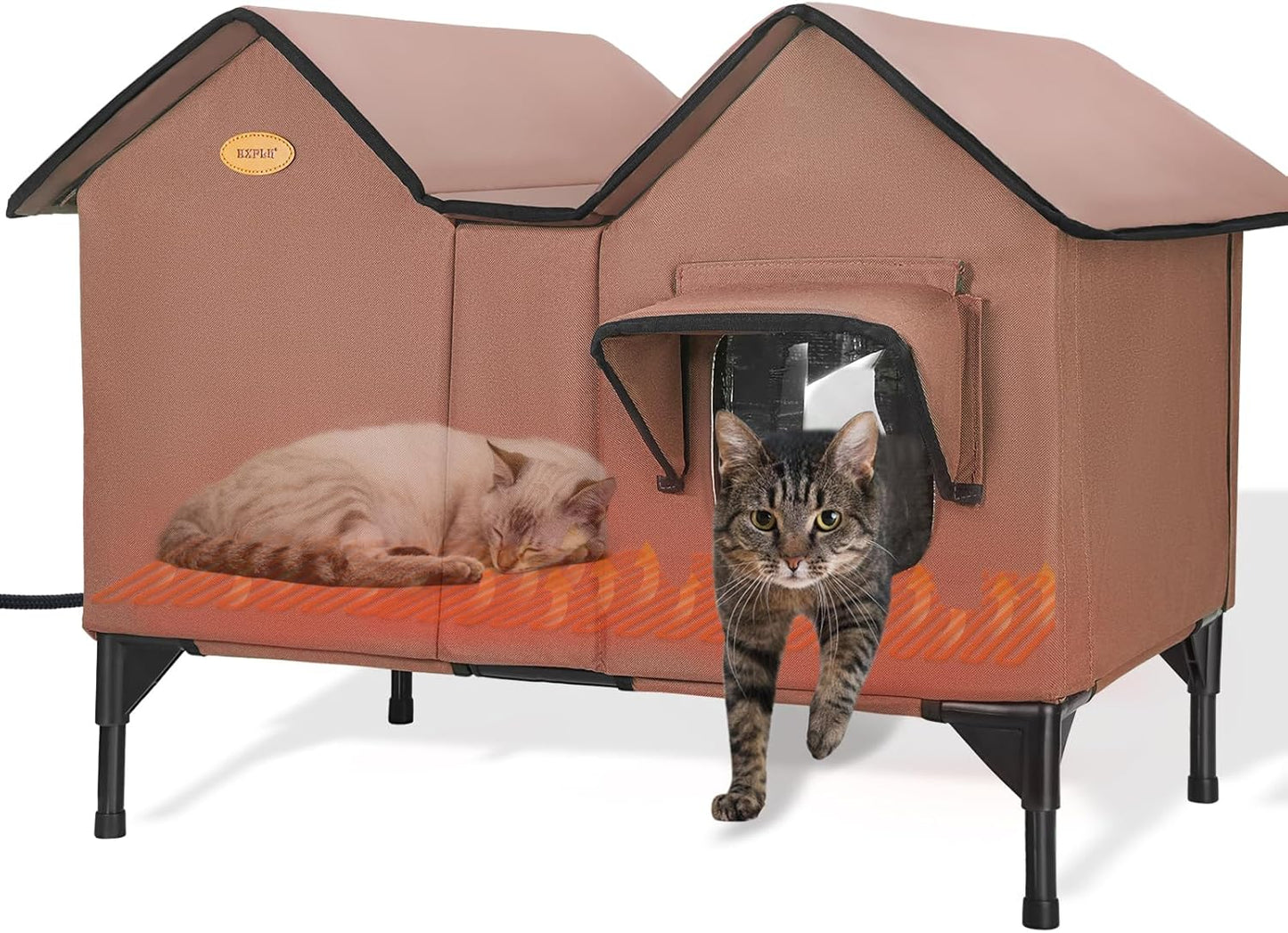 Heated Cat House for Outside Cats in Winter, Extra Large Heated Outdoor Cat House Weatherproof Insulated with Elevated Base & Escape Door, Waterproof Cat Shelter for Multiple Cats Feral Stray Kitty