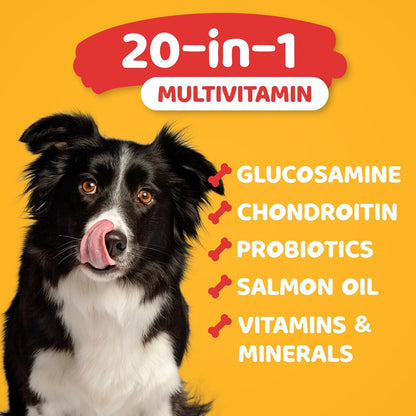 Dog Vitamins and Supplements, 20-in-1 Multivitamin Treats for Dogs - Glucosamine, Probiotics, Wild Alaskan Salmon Oil, Chondroitin, MSM & More - Bacon Flavor - 90 Count
