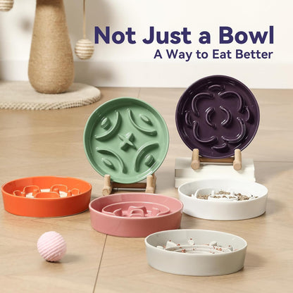 Ceramic Dog Slow Feeder Bowl - Small Dog Food Dish with Maze Puzzle Design - Slow Eating Puzzle Feeder for Pet Feed & Food Control - Whisker-Friendly Bowl for Cat Feeding - 6.3 Inch - 180 g - Green