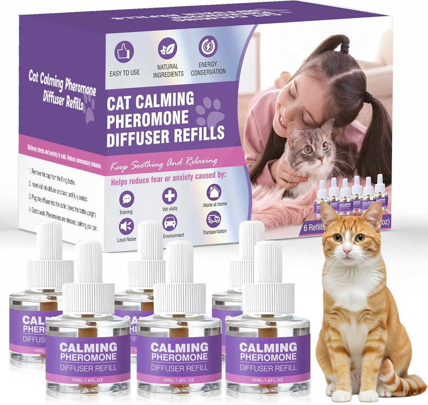 Cat Pheromones Calming Diffuser Refills 6 Pack Pheromone Diffusers for Cats Stress and Anxiety Relief Cat Relaxants Stop Male Cats from Spraying, Fit Common Diffusers