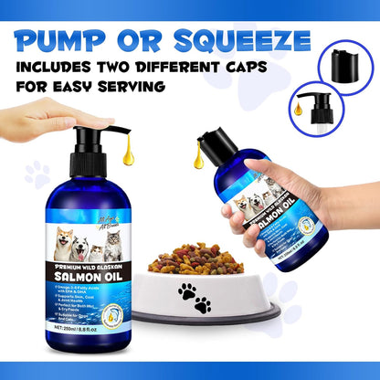 2PCS Alaskan Salmon Oil for Dogs & Cats - Pure Omega 3 Fish Oil with Omega 6 Fatty Acids, EPA & DHA - Anti-Inflammation for Dogs Skin and Coat - Natural Pet Joint, Immune, Brian & Heart Supplement