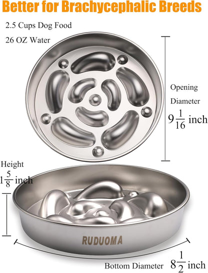 Stainless Steel Dog Bowls for Brachycephalic Breeds,Gentle Slow Feeding Design,Moderately Slow Down Eating Pace,Non-Slip,2.5 Cups Capacity Metal Bowl for Medium Dogs