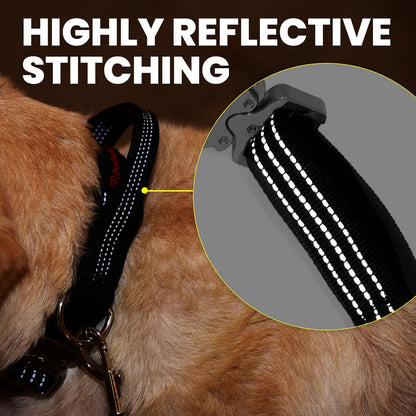 Heavy Duty Dog Adjustable Breathable Nylon Collar for Medium to Large Breeds Dogs with Control Handle Quick Release Metal Buckle Soft Neoprene Padded & Reflective Stitching