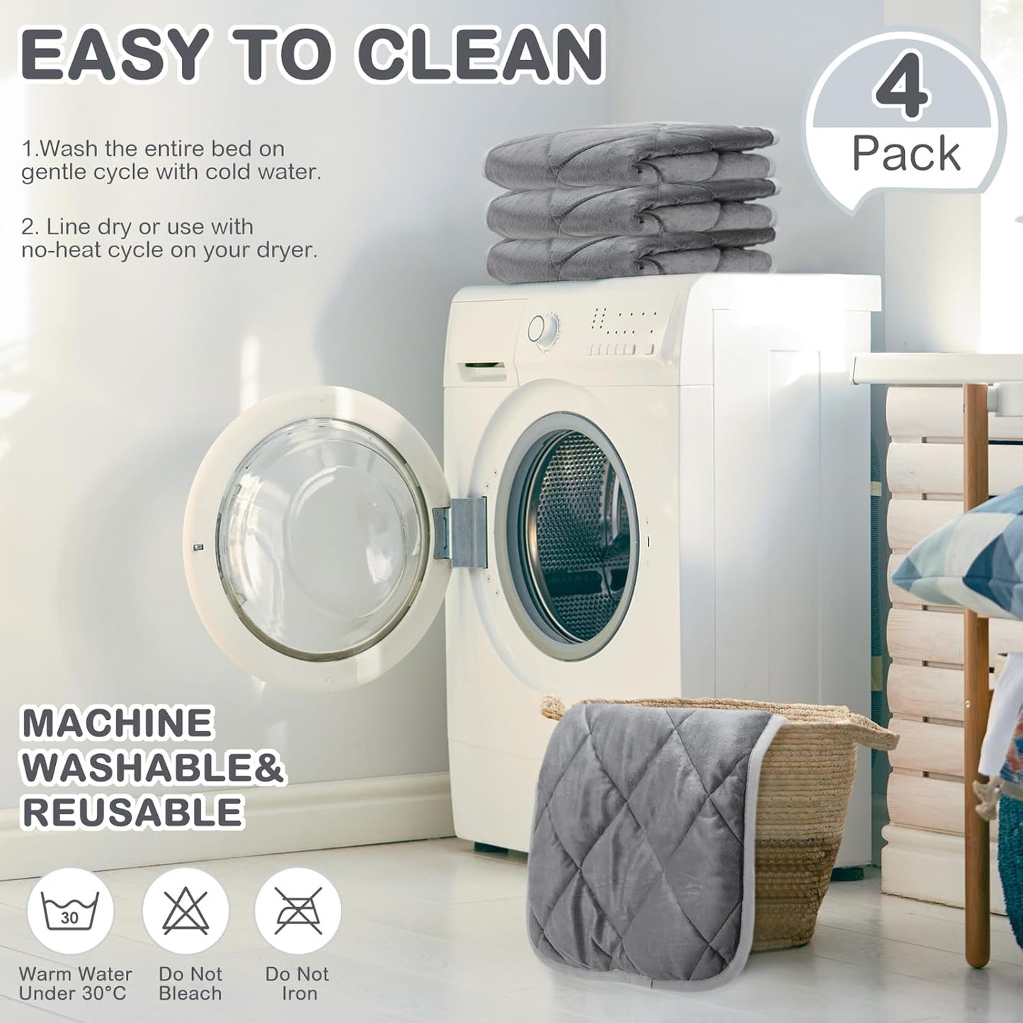 4 Pack Self Heating Cat Pad Self Warming Dog Mat Reflects Body Heat Extra Warm Thermal Pet Pad Washable Dog Cat Bed Crate Bed Mat Blanket(Gray,16 x 20 Inch)